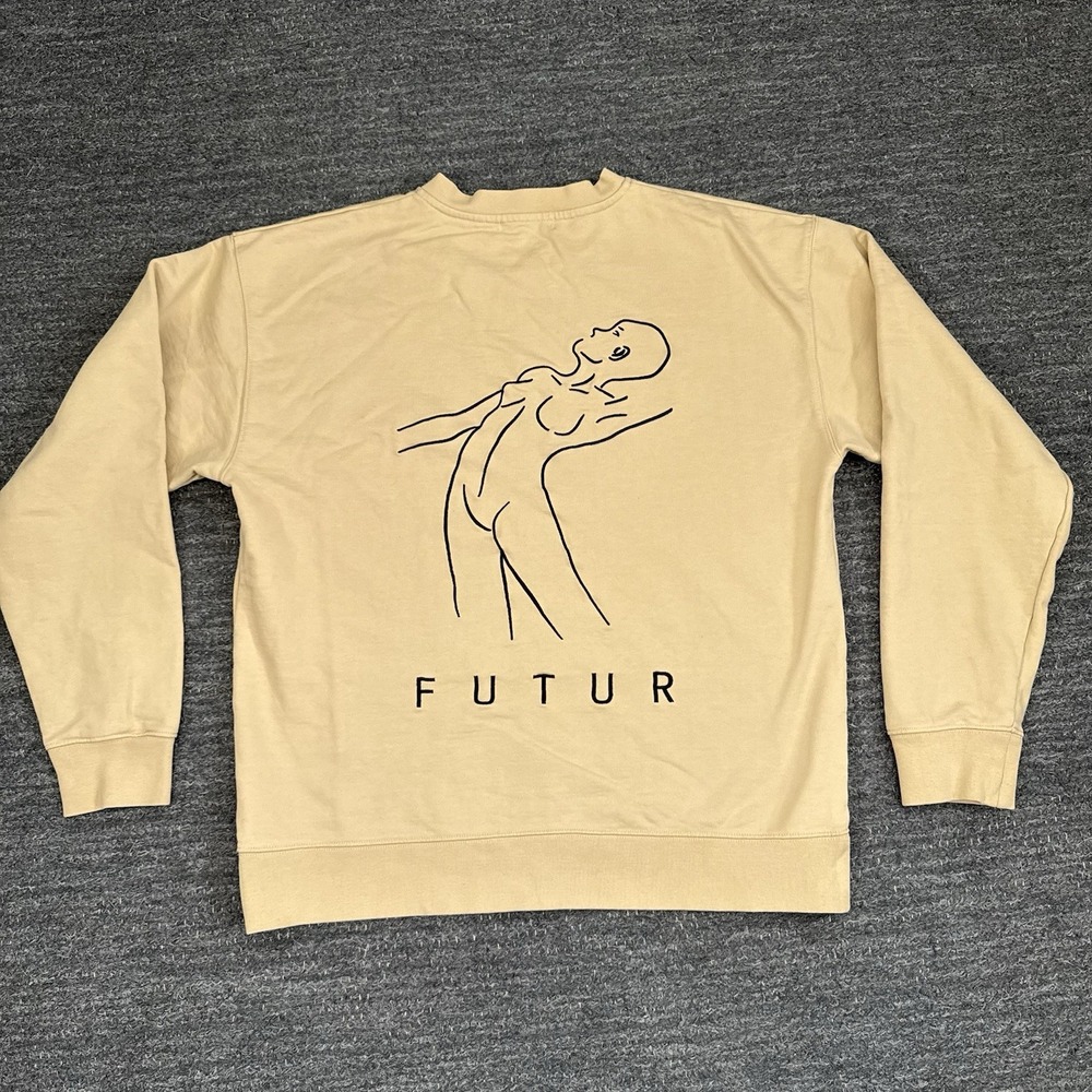 Futur 01 Outline X Crew Sweatshirt Men Large Irish Coffee Beige Women Embroidery